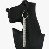 94415, LONG PAVE RHINESTONE DROP ROUND HOOP EARRING