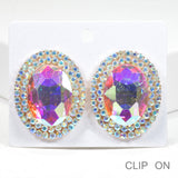 94474, OVAL RHINESTONE CLIP ON EARRING