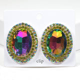 94474, OVAL RHINESTONE CLIP ON EARRING
