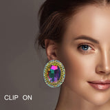 94474, OVAL RHINESTONE CLIP ON EARRING