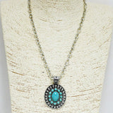 Western Concho Turquoise Stone Pendant Necklace
