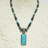 Western Rectangle Turquoise with Navajo Bead Necklace