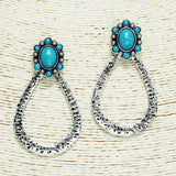 Western Glitter Turquoise Accent Hammered Teardrop Earring