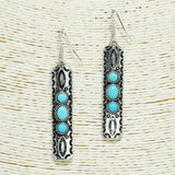 Western Tribe Engraved Metal with Turquoise Stone Earring - view 2