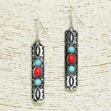 Western Tribe Engraved Metal with Turquoise Stone Earring