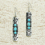 Western Horse Engraved Metal with Turquoise Stone Earring