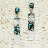 Western Rectangle Turquoise Stone Accent Dangle Earring
