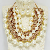 94533, PEARL WITH MESH METAL CHAIN STATEMENT NECKLACE
