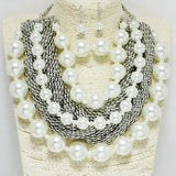 94533, PEARL WITH MESH METAL CHAIN STATEMENT NECKLACE