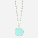 94557, ROUND SEMI PRECIOUS STONE WITH PEARL LONG PENDANT NECKLACE