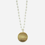 94557, ROUND SEMI PRECIOUS STONE WITH PEARL LONG PENDANT NECKLACE