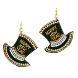 94586, "HAPPY NEW YEAR" HAT BEADED EARRING