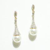 94595, PAVE RHINESTONE WITH PEARL DROP DANGLE EARRING