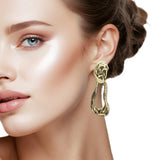 108430, GOLD DIPPED BRASS HAMMERED GEOMETRIC EARRING