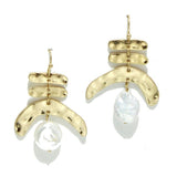 Freshwater Pearl with Geometric Hammered Metal Earring - view 2