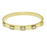 94682, RECTANGLE RHINESTONE ACCENT STAINLESS STEEL BANGLE BRACELET