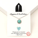94707, GOLD DIPPED, "HAPPINESS & GOOD FORTUNE" TURQUOISE CHARM NECKLACE