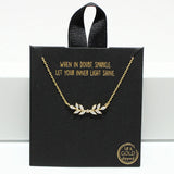 94728, GOLD DIPPED, DAINTY LEAF BRANCH ACCENT CZ NECKLACE
