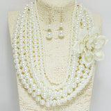 94757, FLOWER ACCENT MULTI LAYERED PEARL NECKLACE