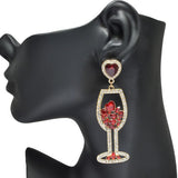 Heart Accent Wine Bottle Rhinestone Earring