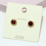 Gold Dipped, Round Rhinestone Stud Brass Earring