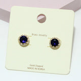 Gold Dipped, Round Rhinestone Stud Brass Earring - view 2