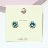 Gold Dipped, Round Rhinestone Stud Brass Earring - view 3