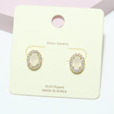 Gold Dipped, Oval Rhinestone Stud Brass Earring