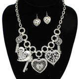 94856, HEART & KEY RHINESTONE CHARM NECKLACE