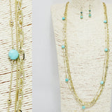 94858, SEMI PRECIOUS STONE ACCENT LAYERED LONG NECKLACE