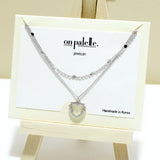 94880, 14K GOLD DIPPED, DAINTY PAVE HEART CHARM DOUBLE LAYERED NECKLACE, VALENTINE'S DAY