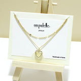 94880, 14K GOLD DIPPED, DAINTY PAVE HEART CHARM DOUBLE LAYERED NECKLACE, VALENTINE'S DAY