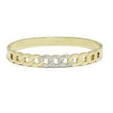 94901, PAVE CHAIN ACCENT STAINLESS STEEL BANGLE BRACELET