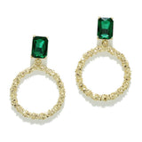 Rectangle Rhinestone Accent Textured Round Earring