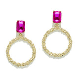 Rectangle Rhinestone Accent Textured Round Earring - view 2
