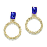 Rectangle Rhinestone Accent Textured Round Earring - view 3