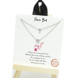 94924, GOLD DIPPED, "FLOWER BUD" DAINTY CUBIC ZIRCONIA ACCENT DOUBLE LAYERED NECKLACE