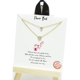 94924, GOLD DIPPED, "FLOWER BUD" DAINTY CUBIC ZIRCONIA ACCENT DOUBLE LAYERED NECKLACE