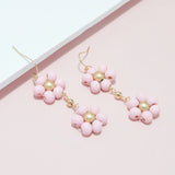 94934, FLOWER WOOD BEAD DROP DANGLE EARRING