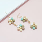 94934, FLOWER WOOD BEAD DROP DANGLE EARRING
