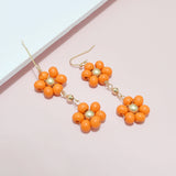 94934, FLOWER WOOD BEAD DROP DANGLE EARRING