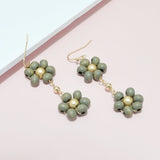 94934, FLOWER WOOD BEAD DROP DANGLE EARRING