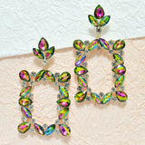 94960, RECTANGLE MULTI RHINESTONE EVENING EARRING, WEDDING, BRIDAL, PROM