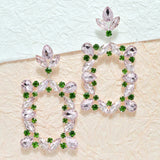 94960, RECTANGLE MULTI RHINESTONE EVENING EARRING, WEDDING, BRIDAL, PROM