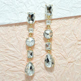 94961, GEOMETRIC RHINESTONE EVENING DROP DANGLE EARRING, WEDDING, BRIDAL, PROM