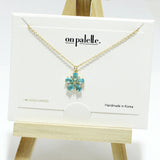 95008, 14K GOLD DIPPED, DAINTY FLOWER RHINESTONE CHARM NECKLACE