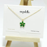 95008, 14K GOLD DIPPED, DAINTY FLOWER RHINESTONE CHARM NECKLACE