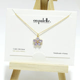 95008, 14K GOLD DIPPED, DAINTY FLOWER RHINESTONE CHARM NECKLACE