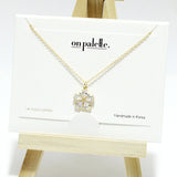 95008, 14K GOLD DIPPED, DAINTY FLOWER RHINESTONE CHARM NECKLACE
