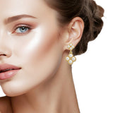 108432, GOLD DIPPED BRASS PEARL ACCENT CLOVER DANGLE EARRING